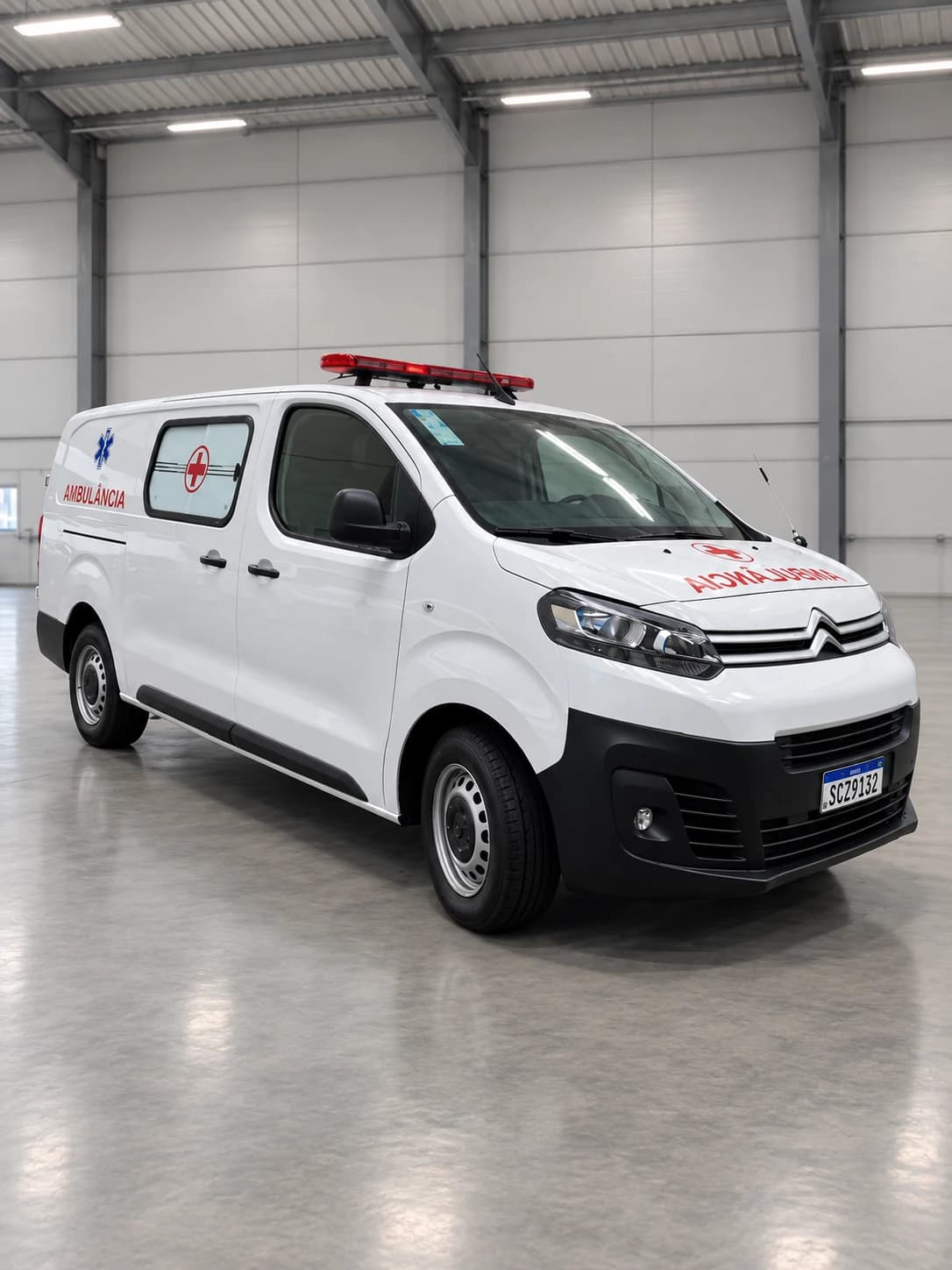 Ambulância Citroën Jumpy em vista frontal e lateral