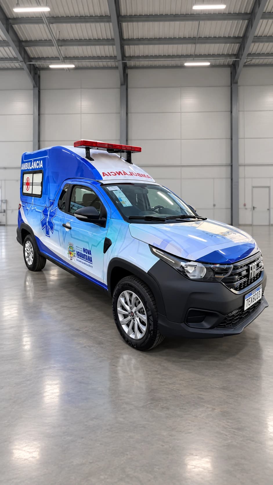 Ambulância personalizada para Nova Xavantina em vista frontal e lateral